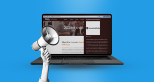 Laptop displaying website with megaphone. HVAC. Leads. Systemized Media.