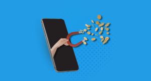 Hand with magnet attracting coins. HVAC Leads.